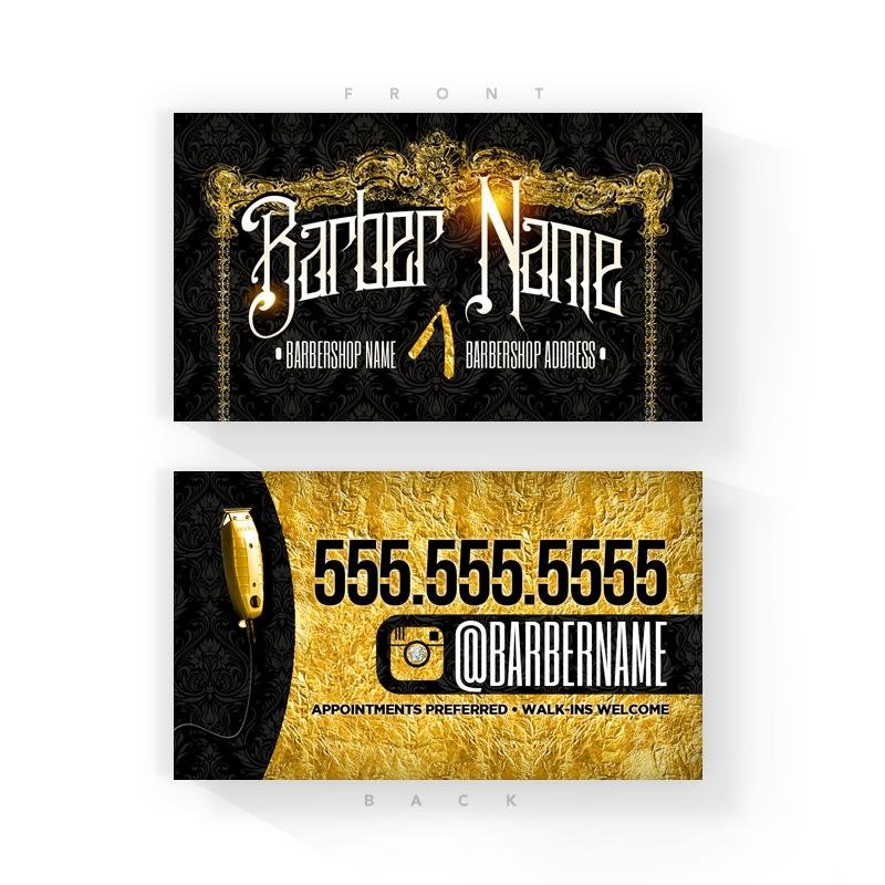 Black & Gold Barber Business Cards (2x3.5 inches) - Illuzien