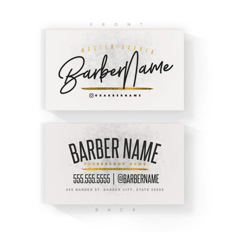 Classic White/Gold Barber Business Cards (2x3.5 inches)