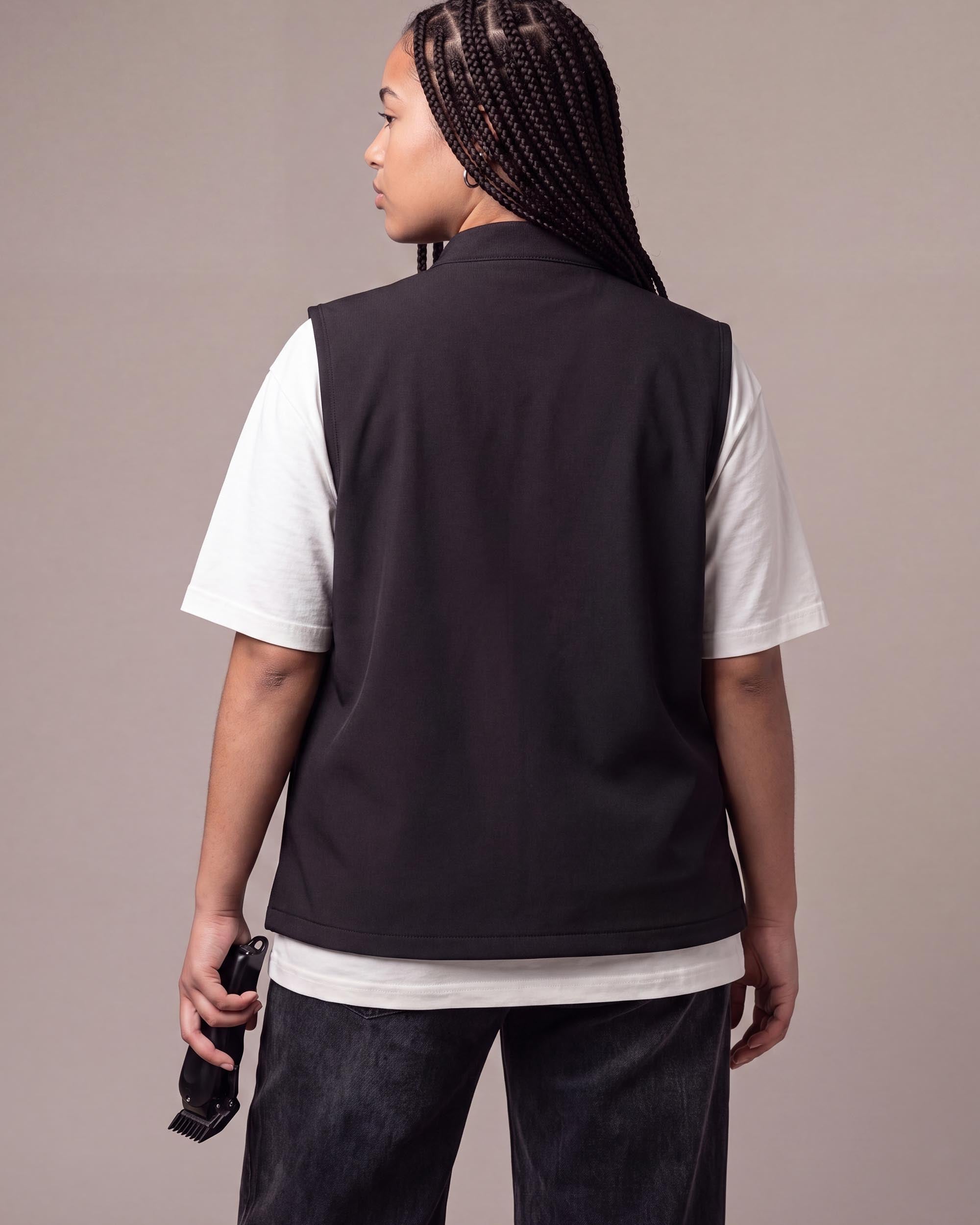 WMNS Black Sleeveless Barber Jacket - back view