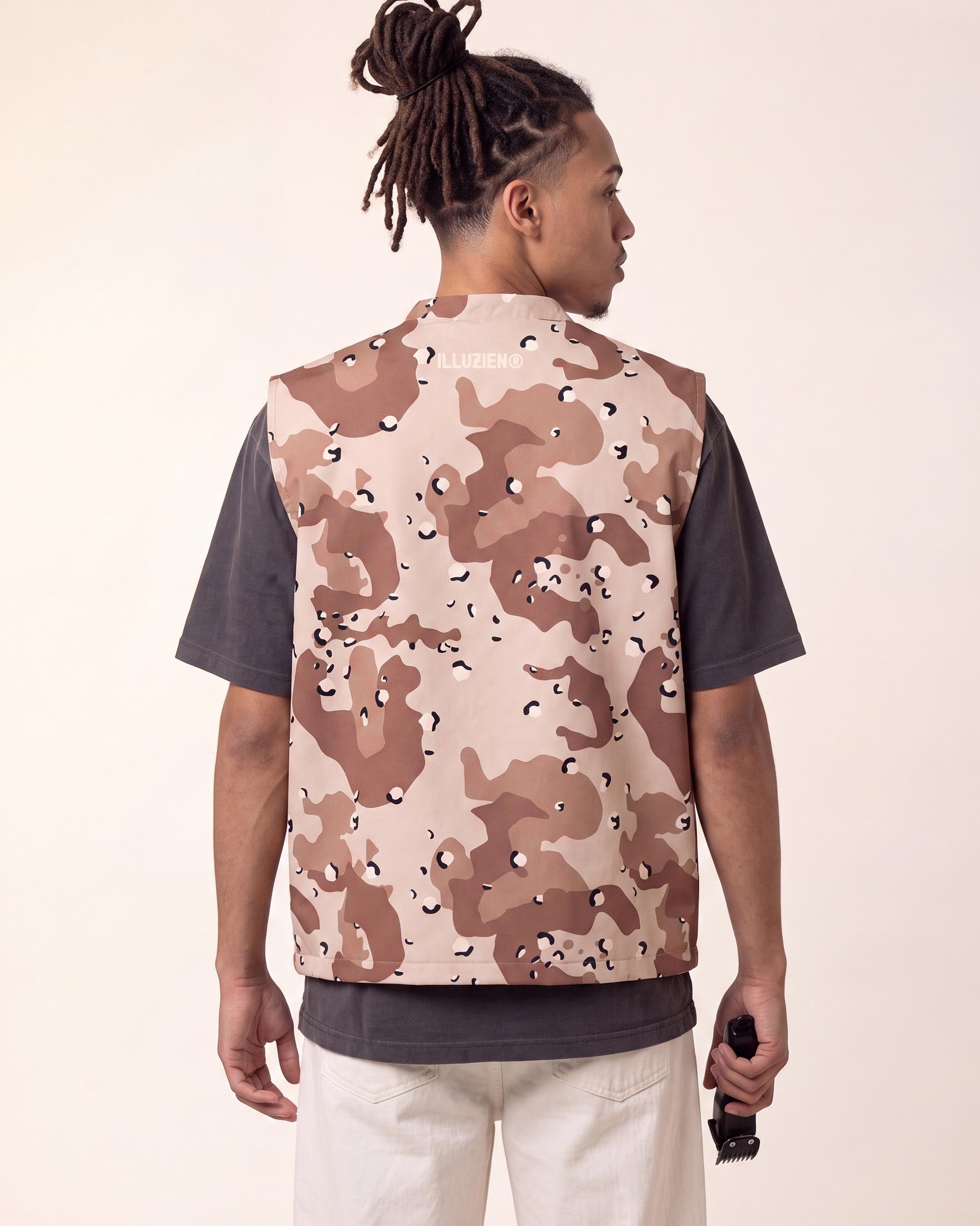 Desert Storm Camo Sleeveless Barber Jacket - back view