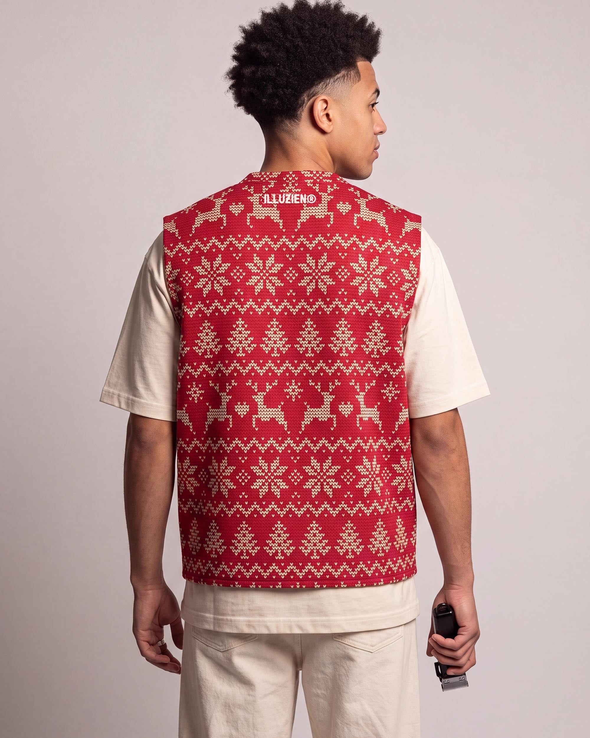 Ugly Sweater Sleeveless Barber Jacket - back view