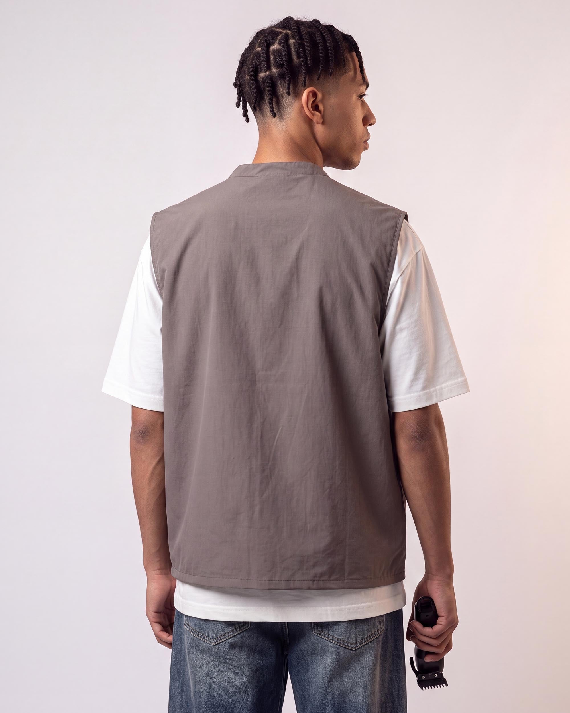 Soot Sleeveless Barber Jacket - back view