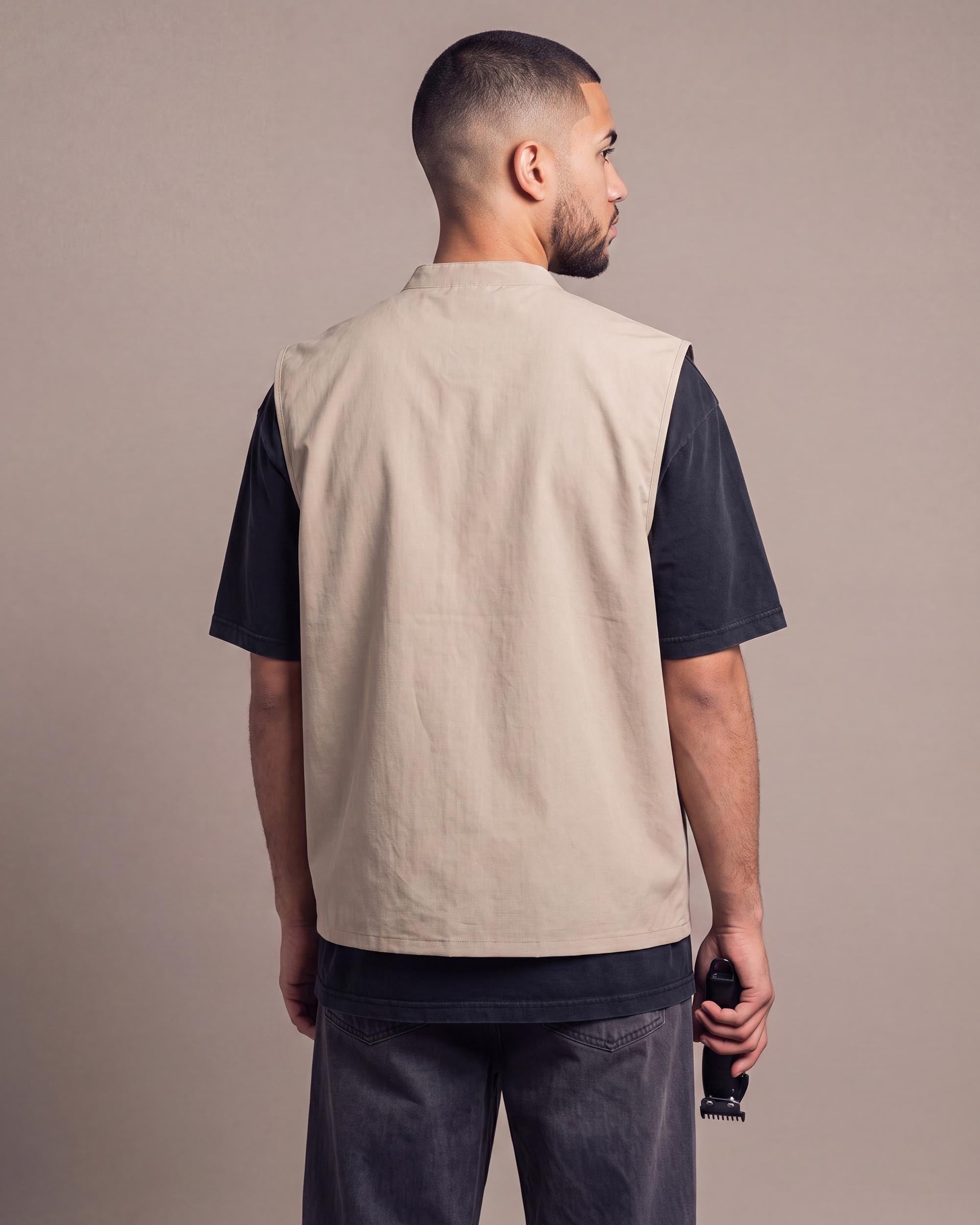 Sand Sleeveless Barber Jacket - back view