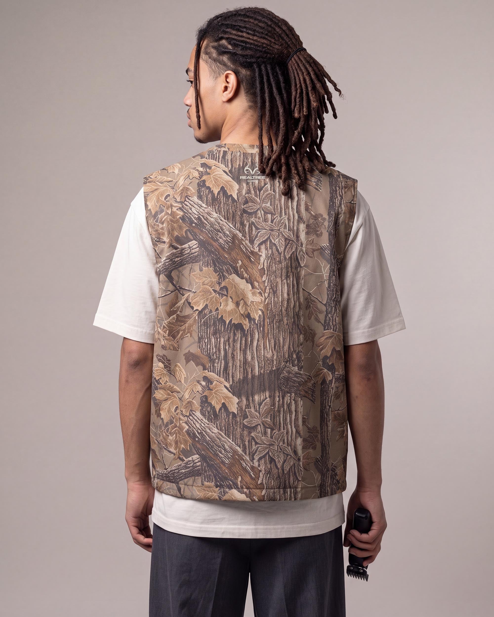 Realtree Xtra Grey Camo Sleeveless Barber Jacket - back view