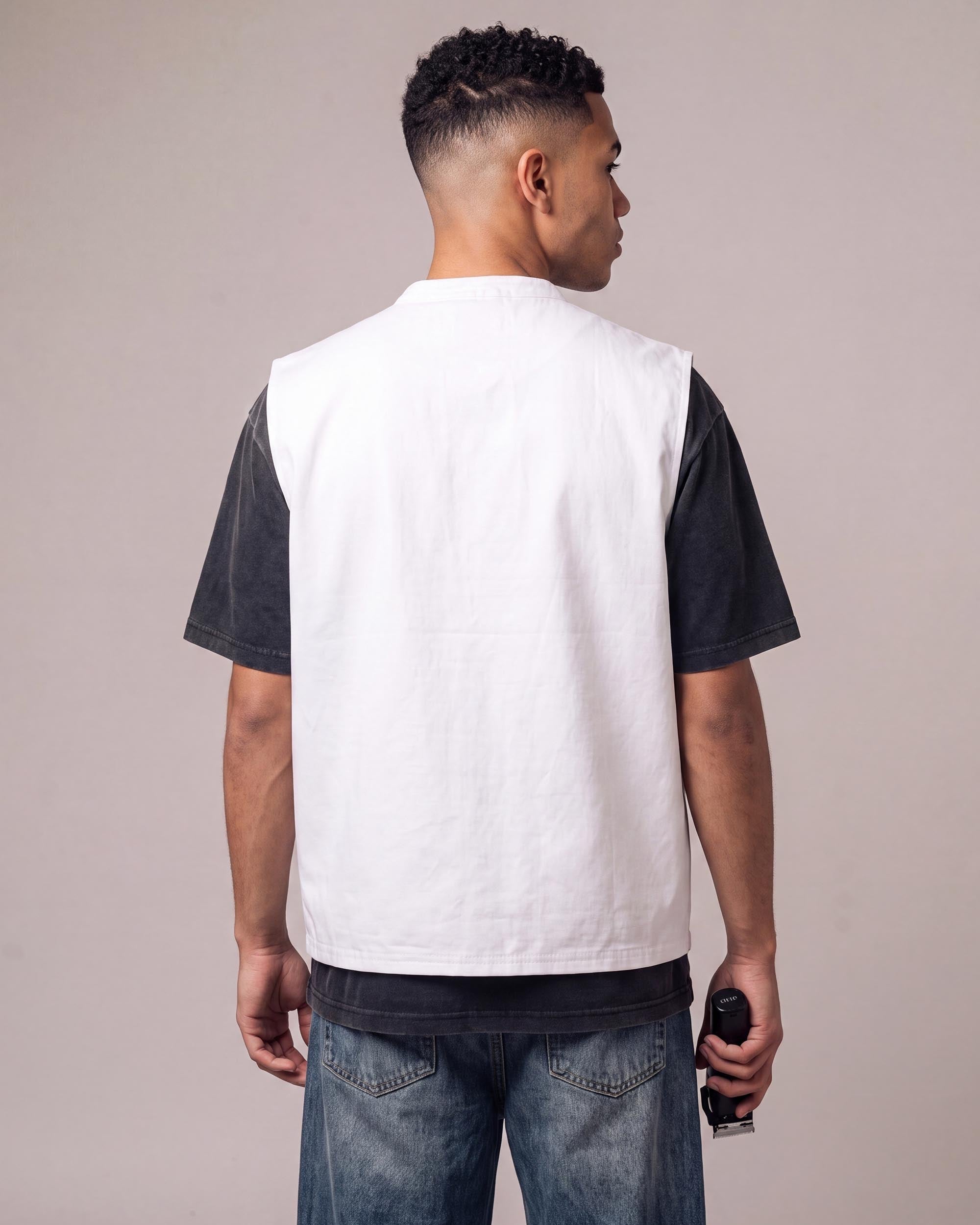 White Sleeveless Barber Jacket - back view