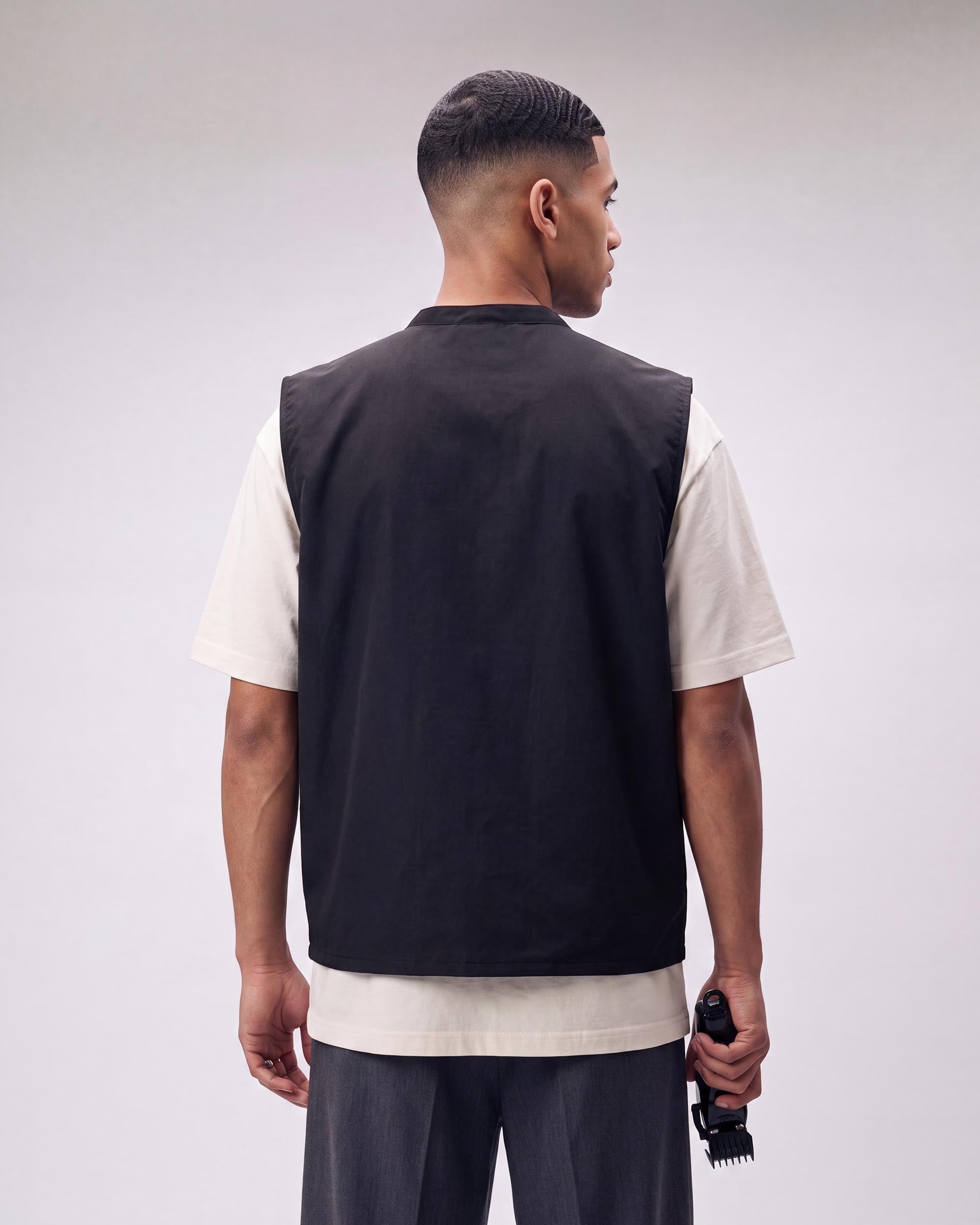 Black Sleeveless Barber Jacket - back view