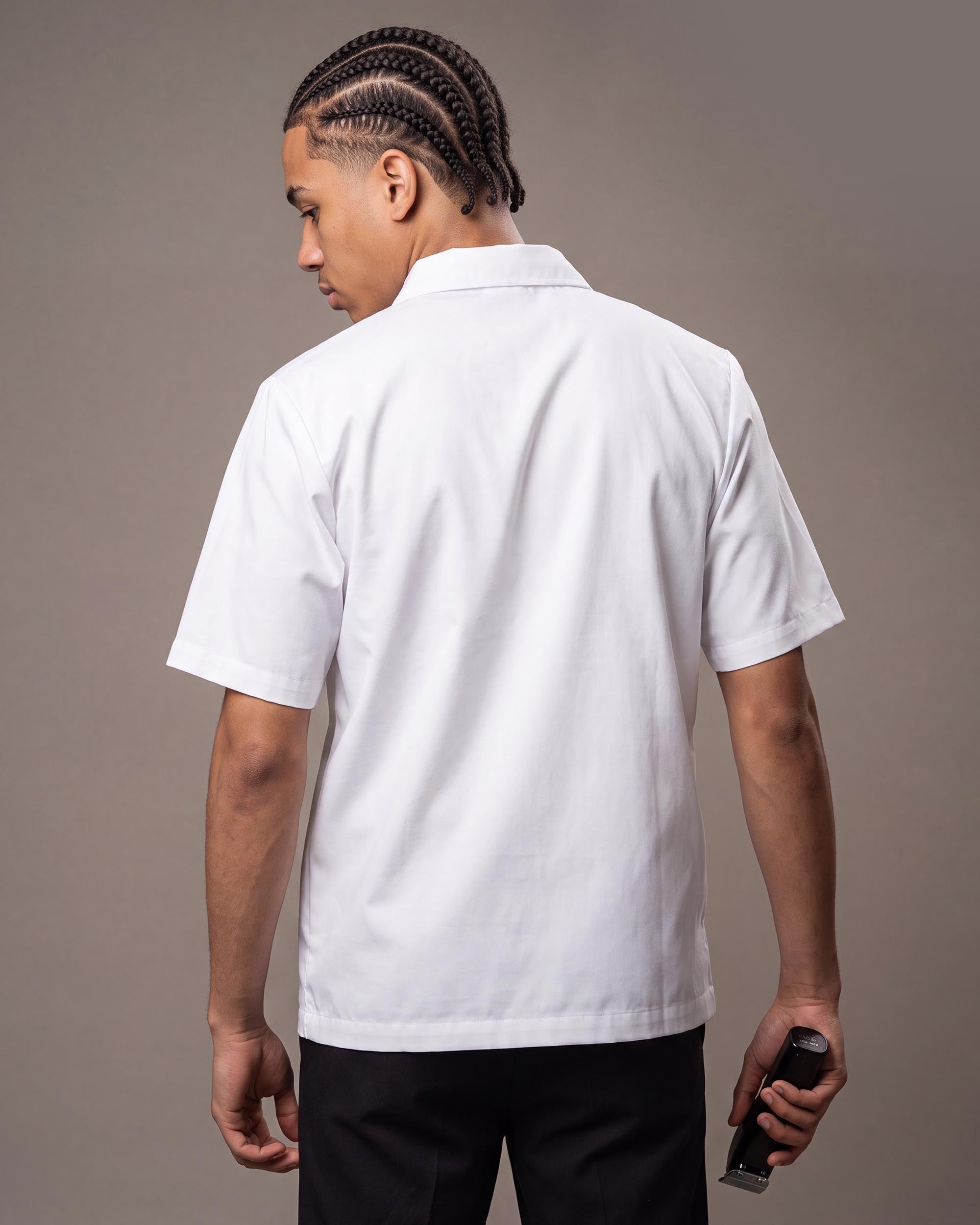 White Traditional Barber Jacket - back view