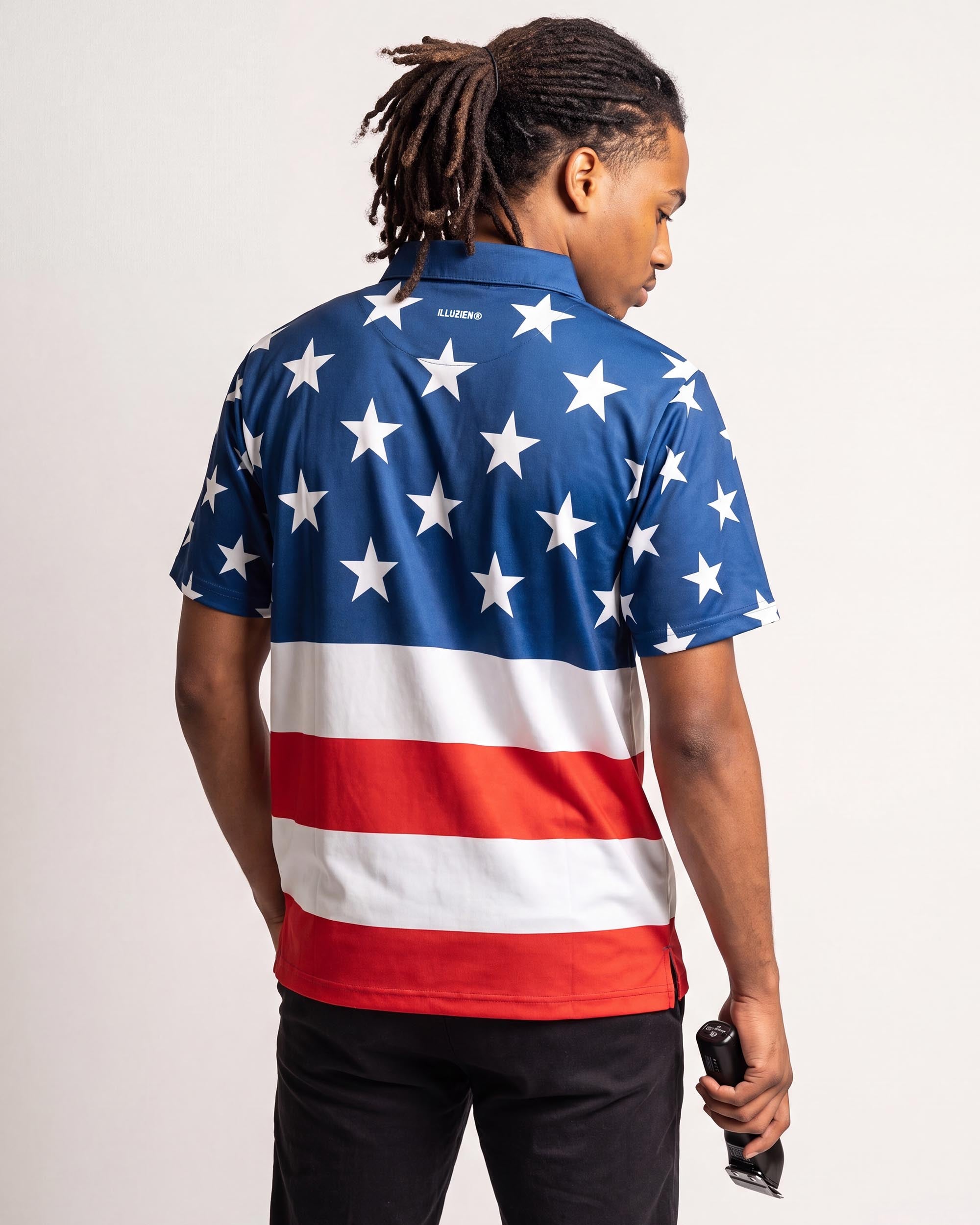 American Flag Traditional Barber Jacket - back view