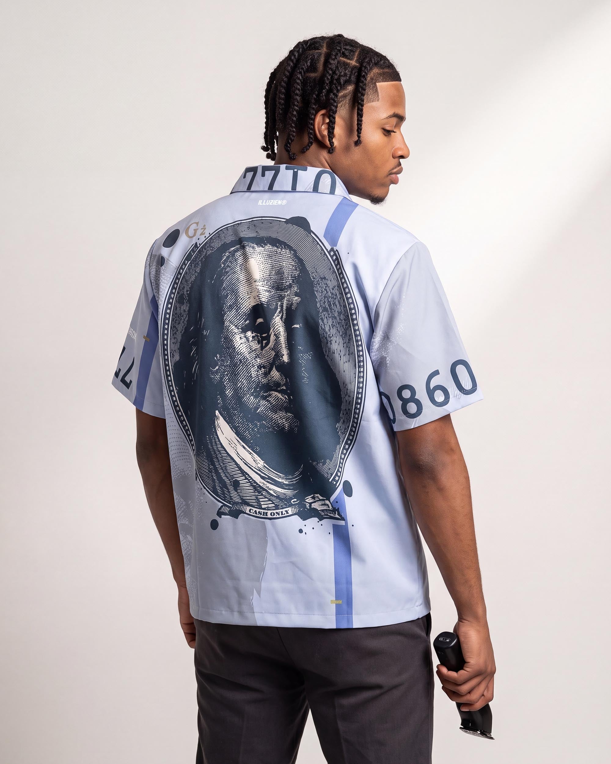 $100 Bill Traditional Barber Jacket - back view
