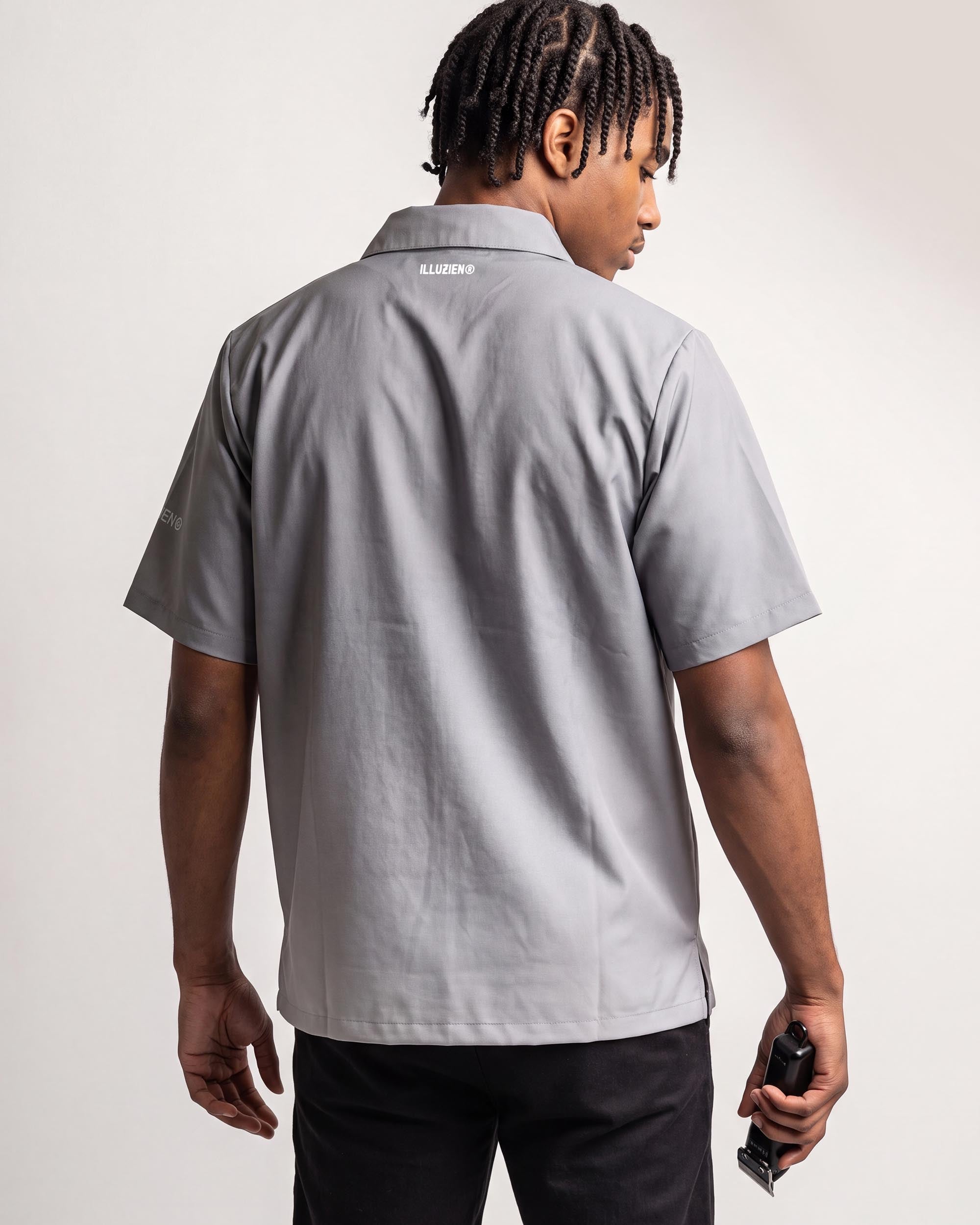 Ash Gradient Traditional Barber Jacket - back view