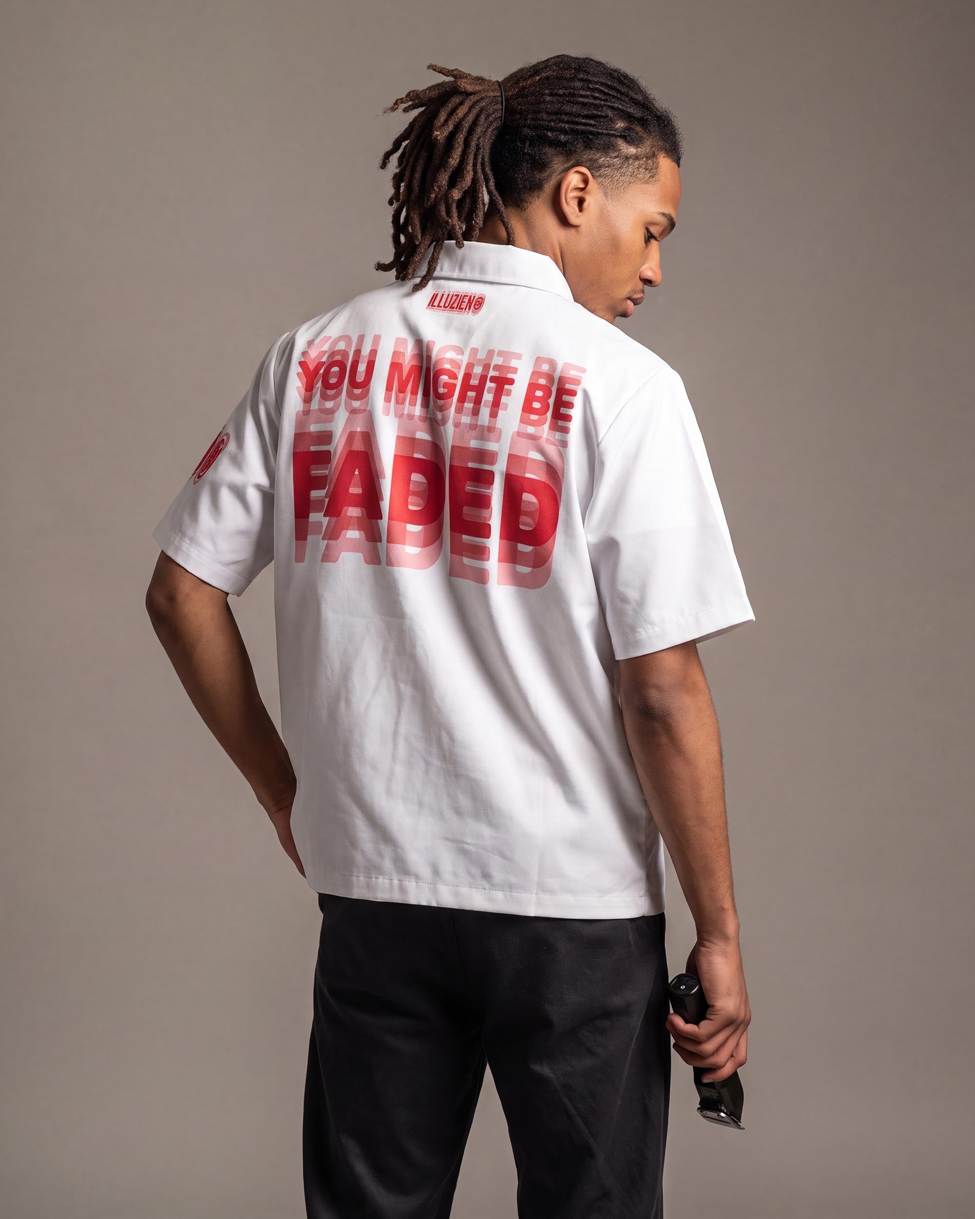 U Might B Faded Traditional Barber Jacket - back view