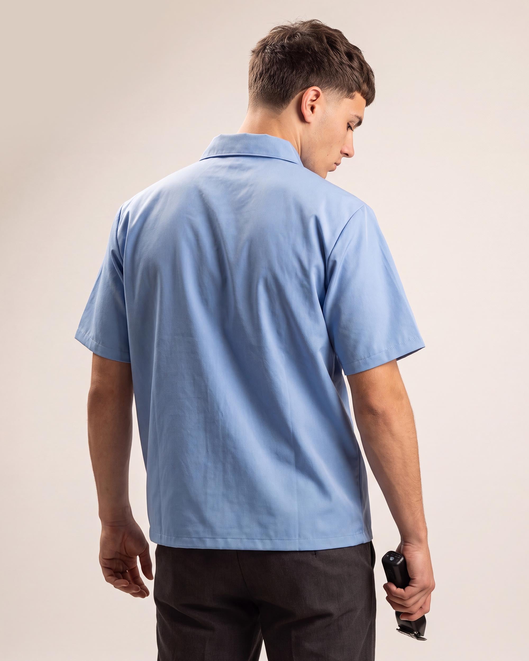 Vista Blue Traditional Barber Jacket - back view