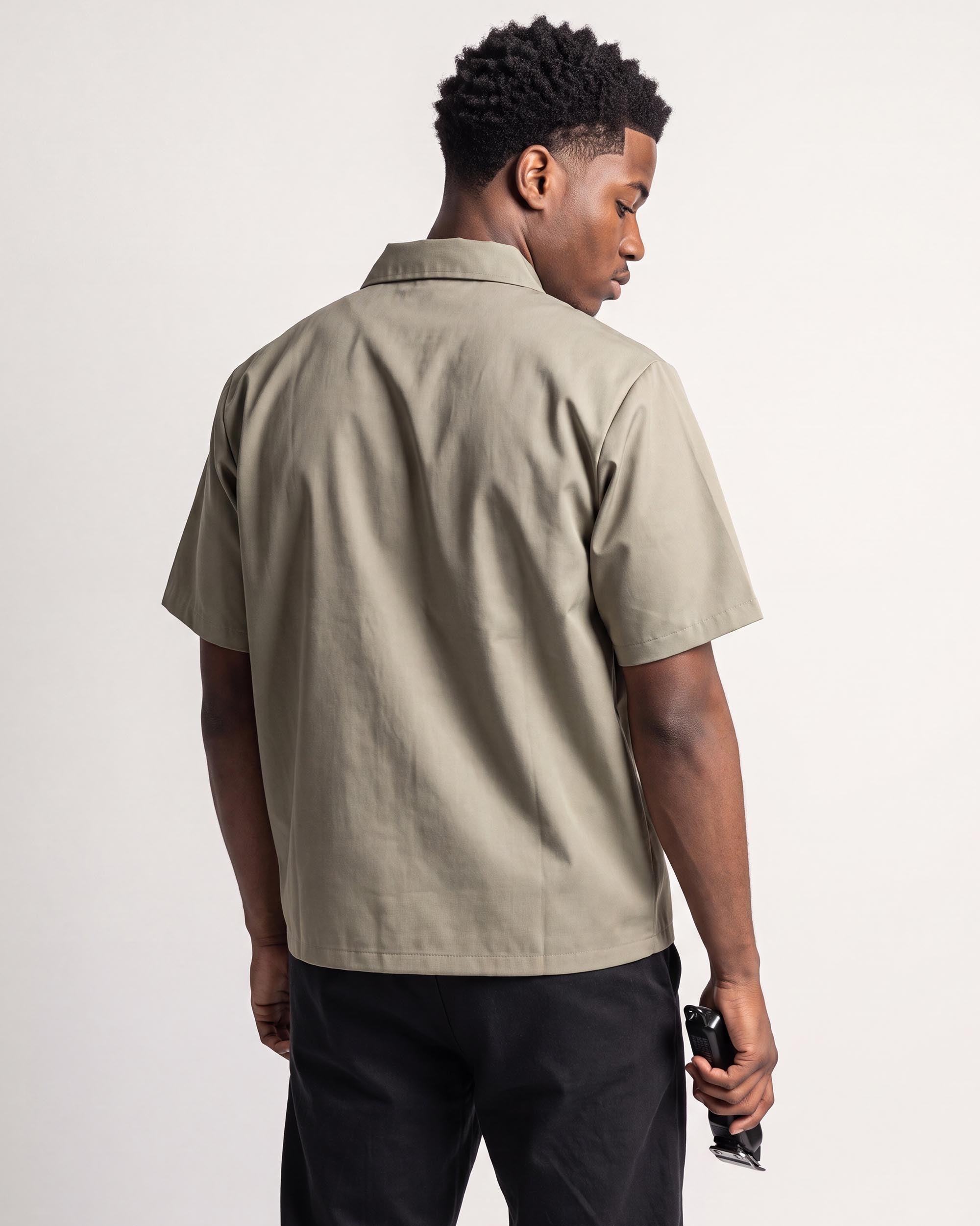 Light Olive Traditional Barber Jacket - back view
