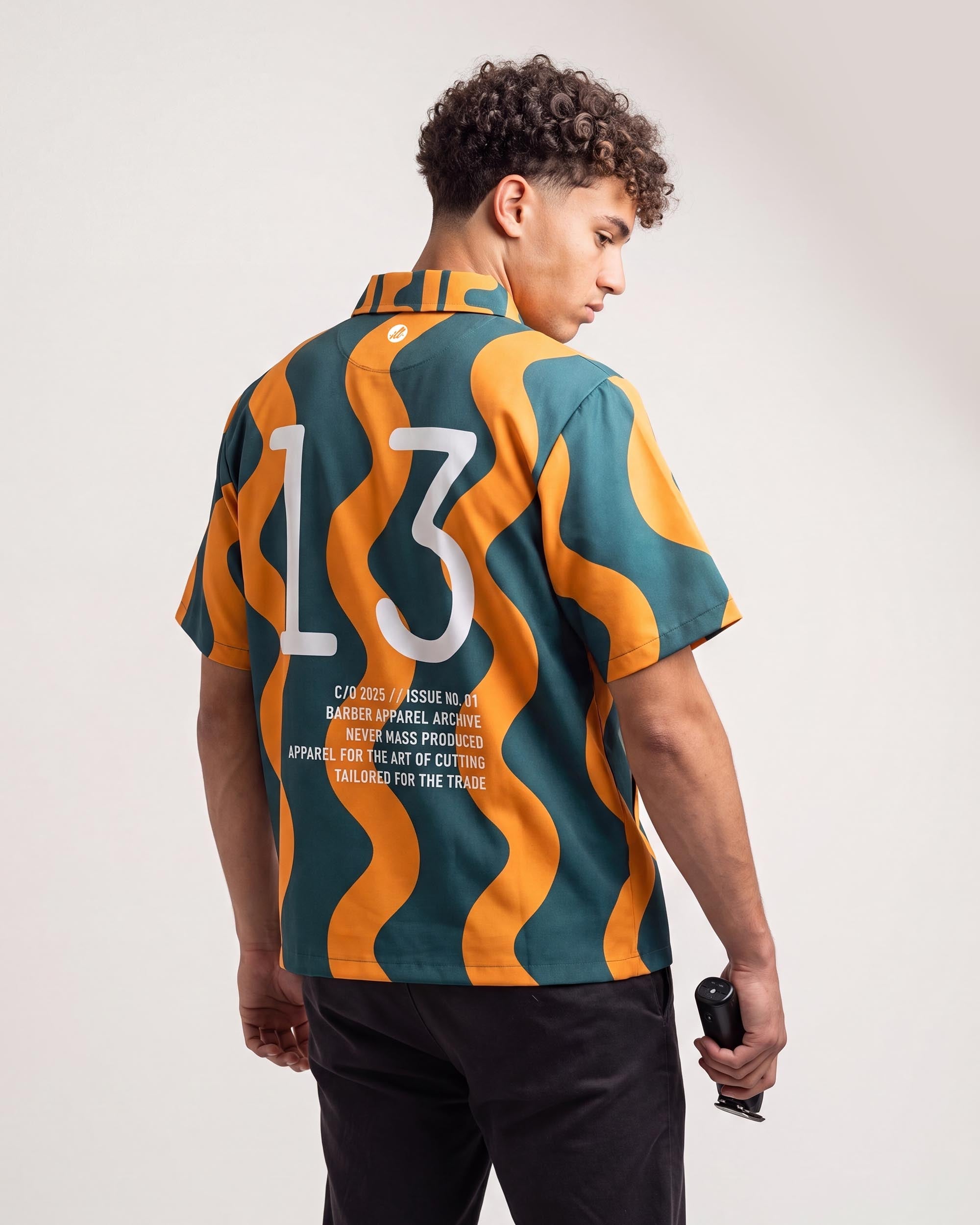 Green/Yellow SQG Traditional Barber Jacket - back view