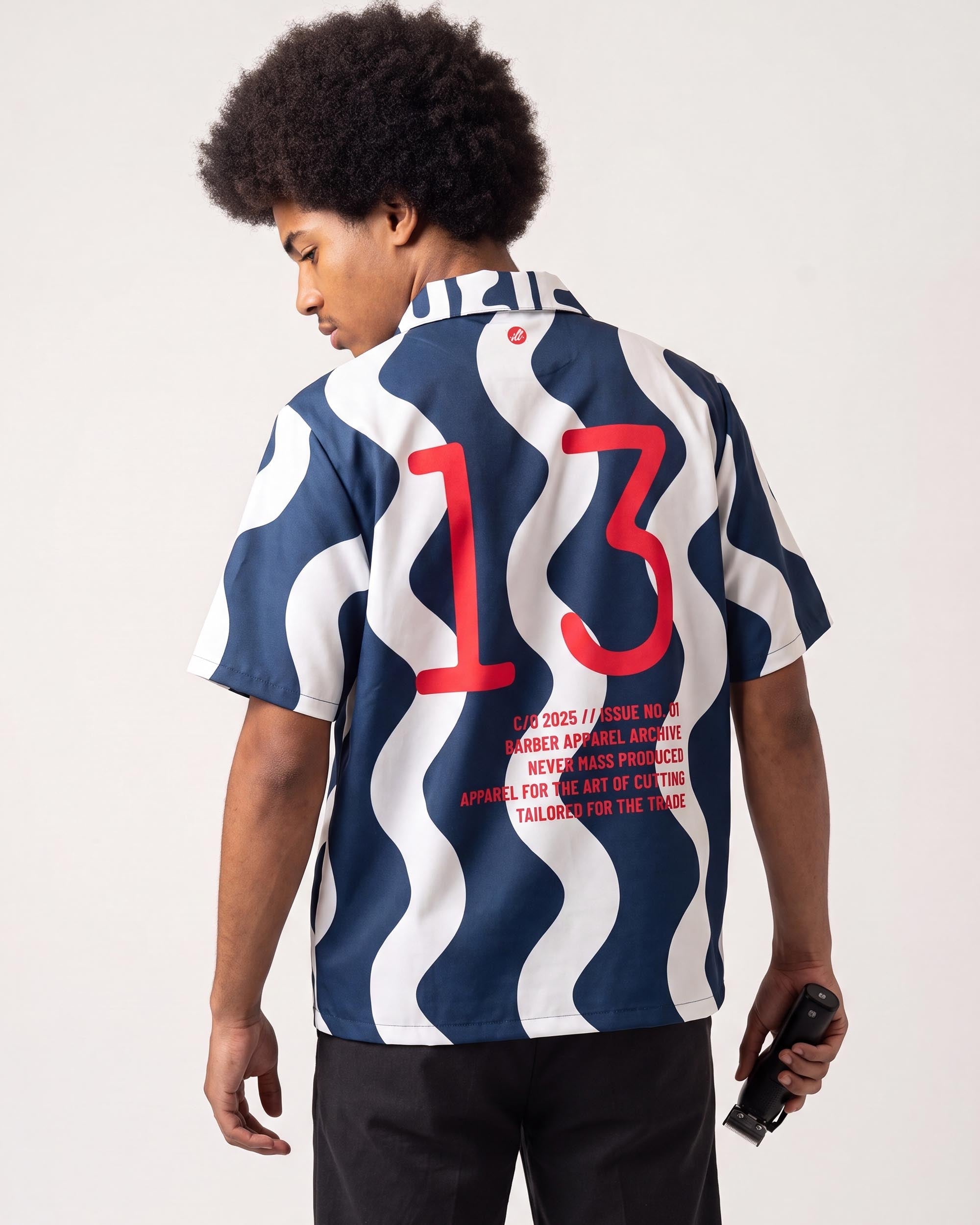 Blue/White SQG Traditional Barber Jacket - back view