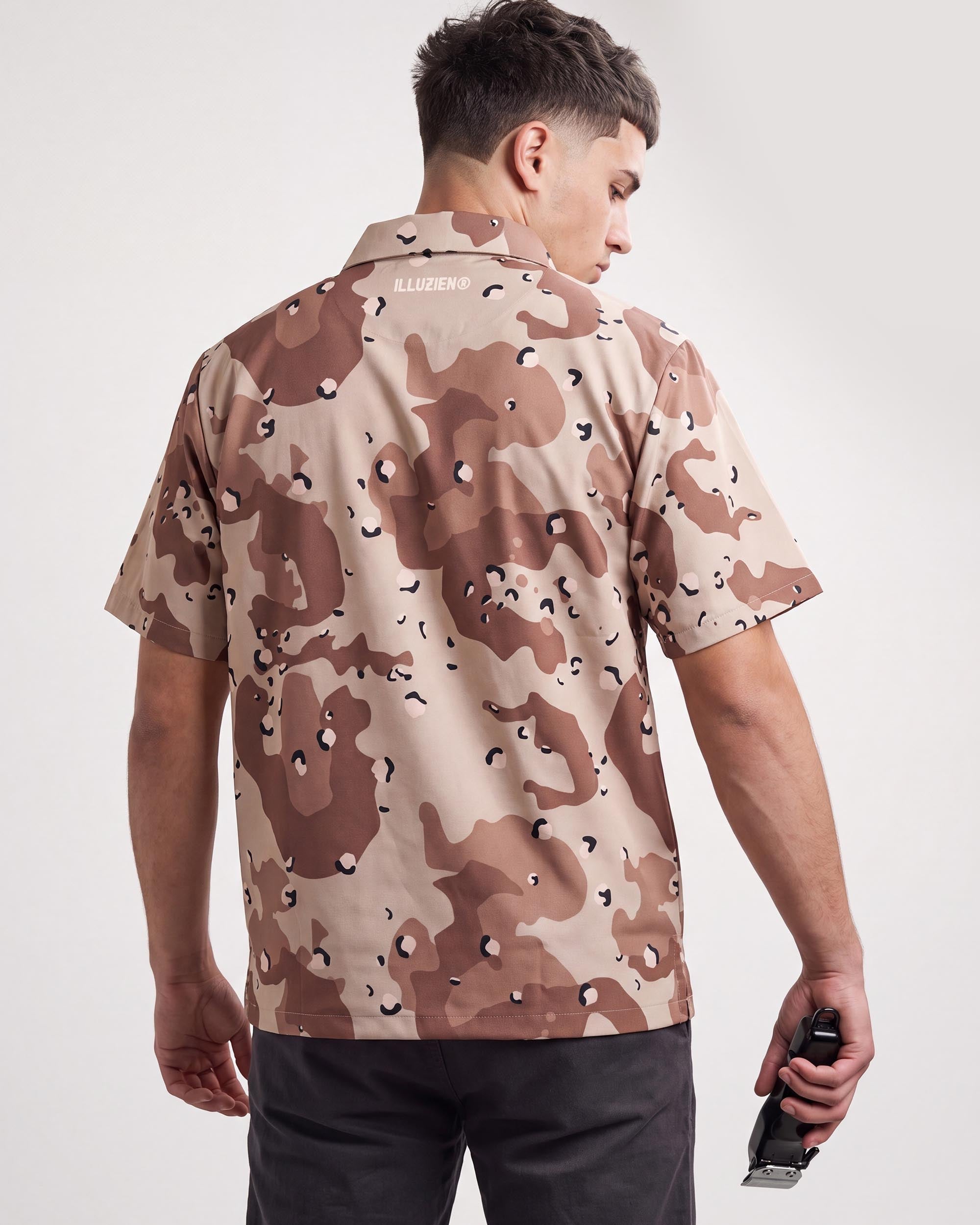 Desert Storm Camo Traditional Barber Jacket - back view