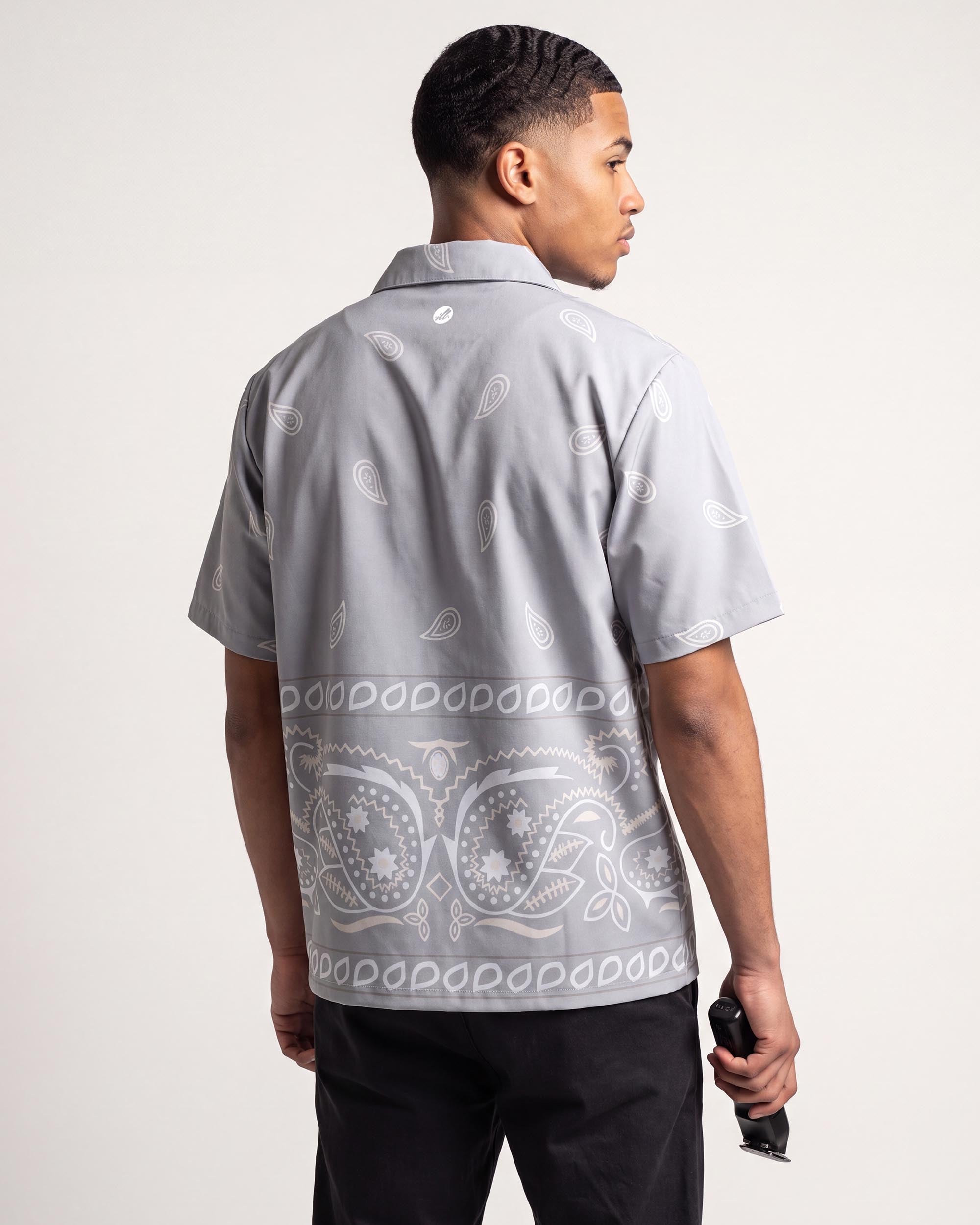 Cool Grey Bandana v2 Traditional Barber Jacket - back view