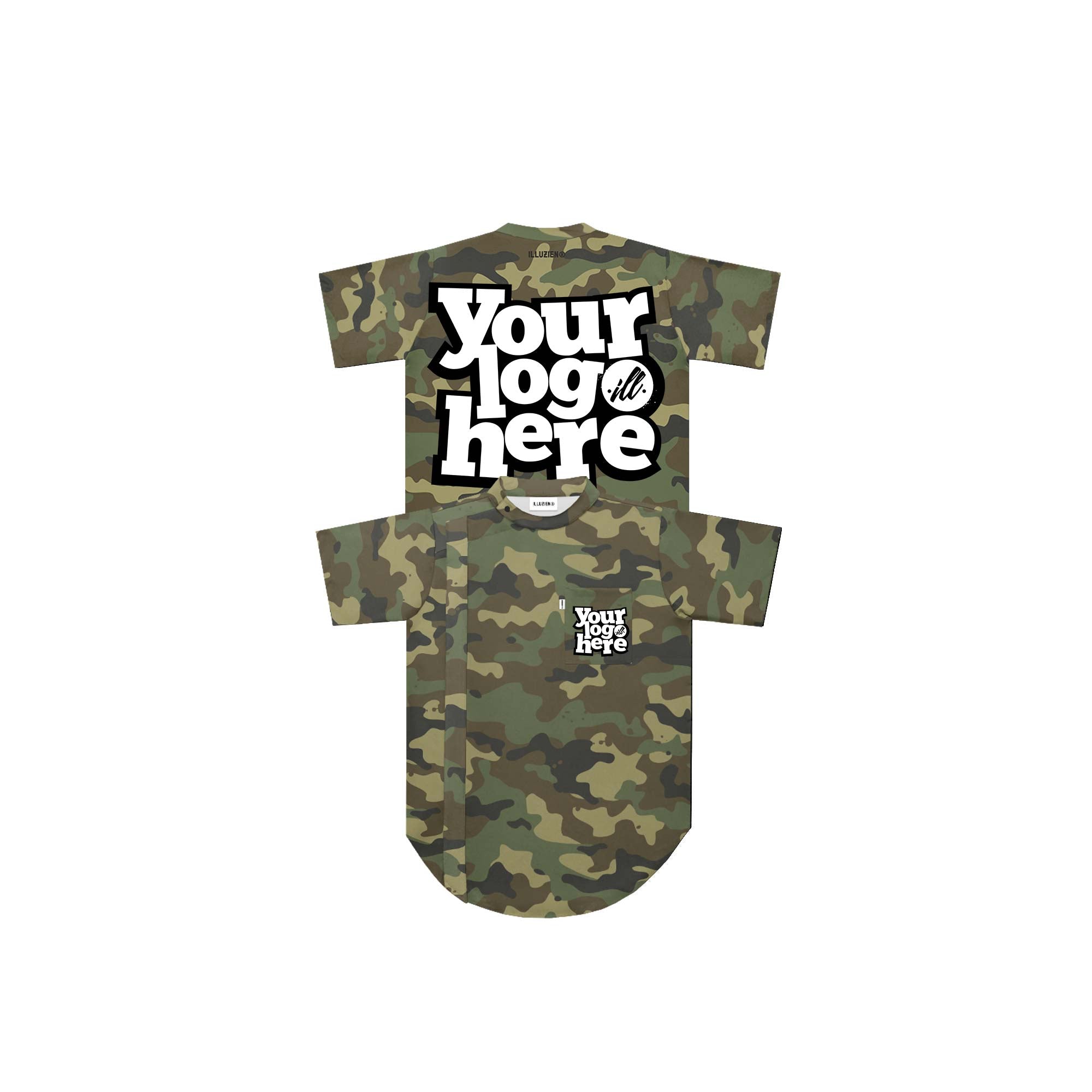 CUSTOM Woodland Camo Scoop Bottom Barber Smock