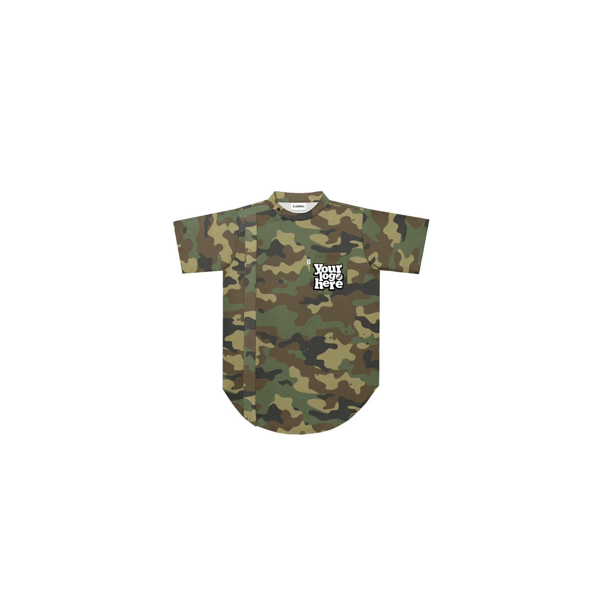 CUSTOM Woodland Camo Scoop Bottom Barber Smock-thumbmail-2