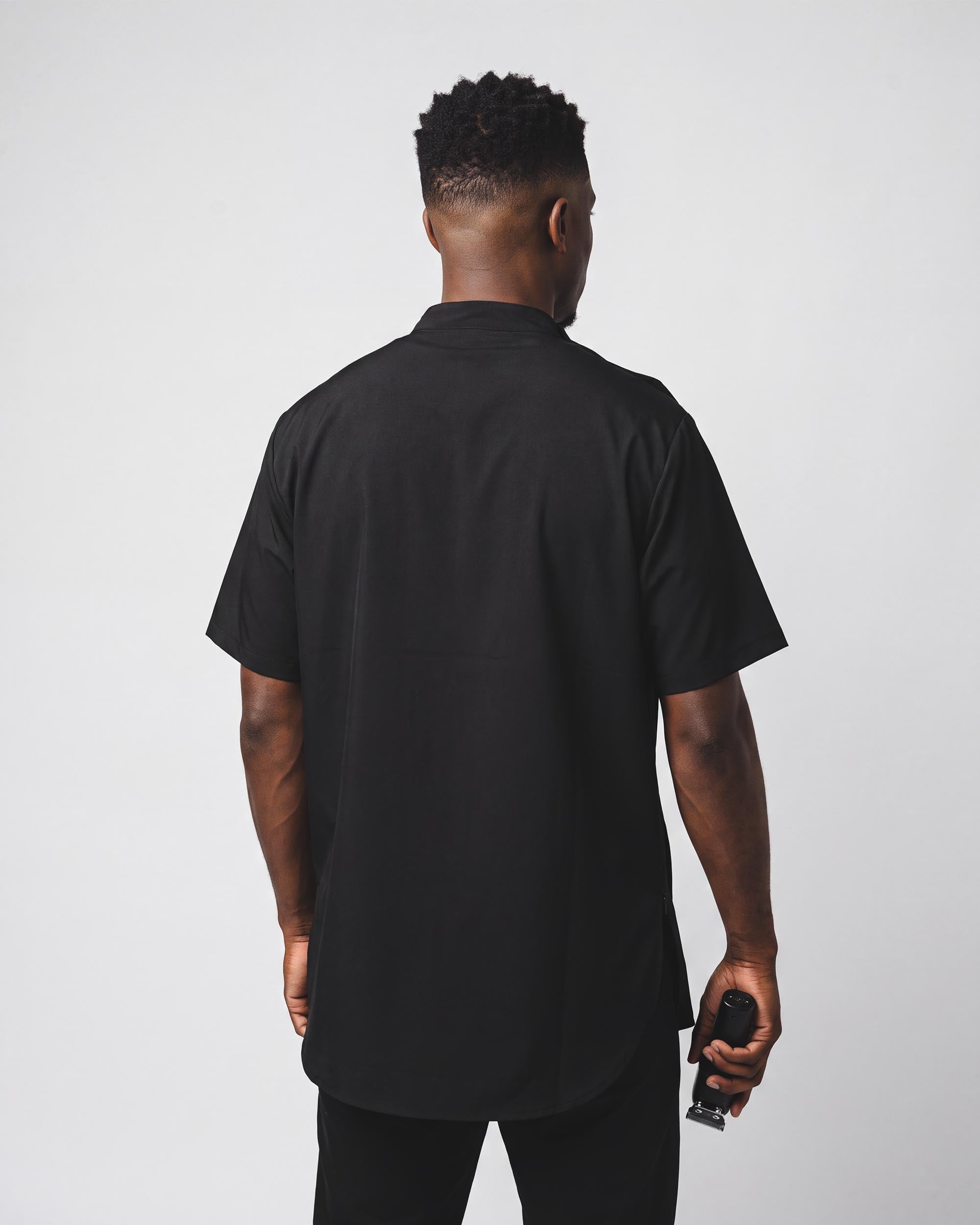 Black Scoop Bottom Barber Smock - back