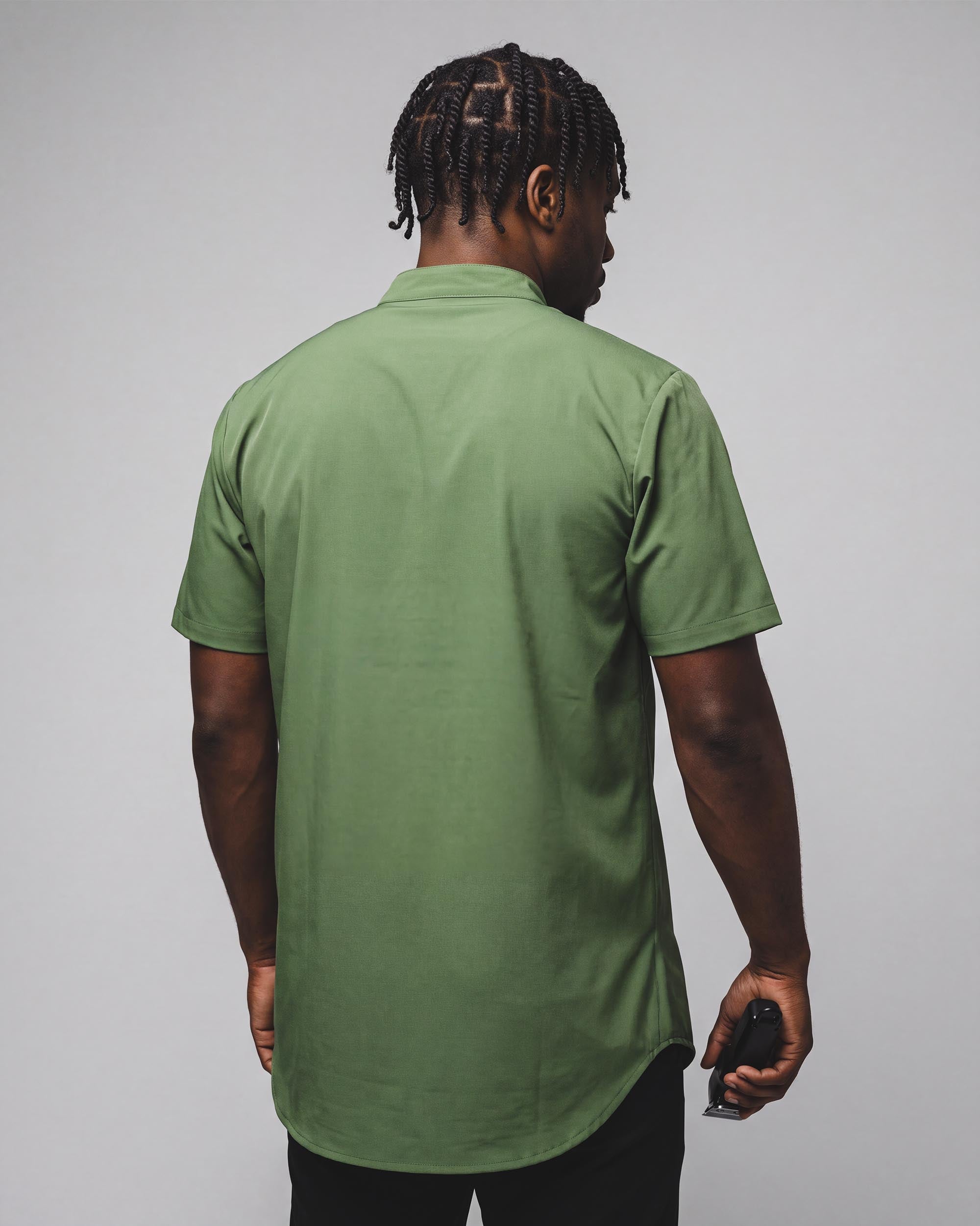 Moss Scoop Bottom Barber Smock - back