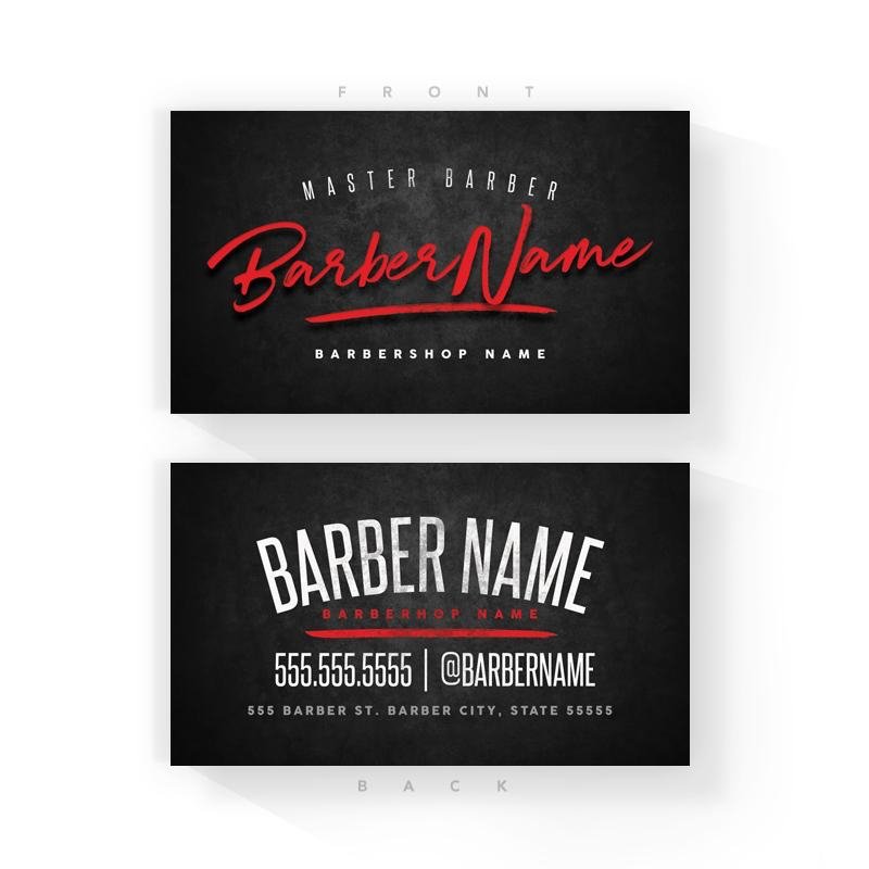 Classic Black/Red Barber Business Cards (2x3.5 inches) - Illuzien