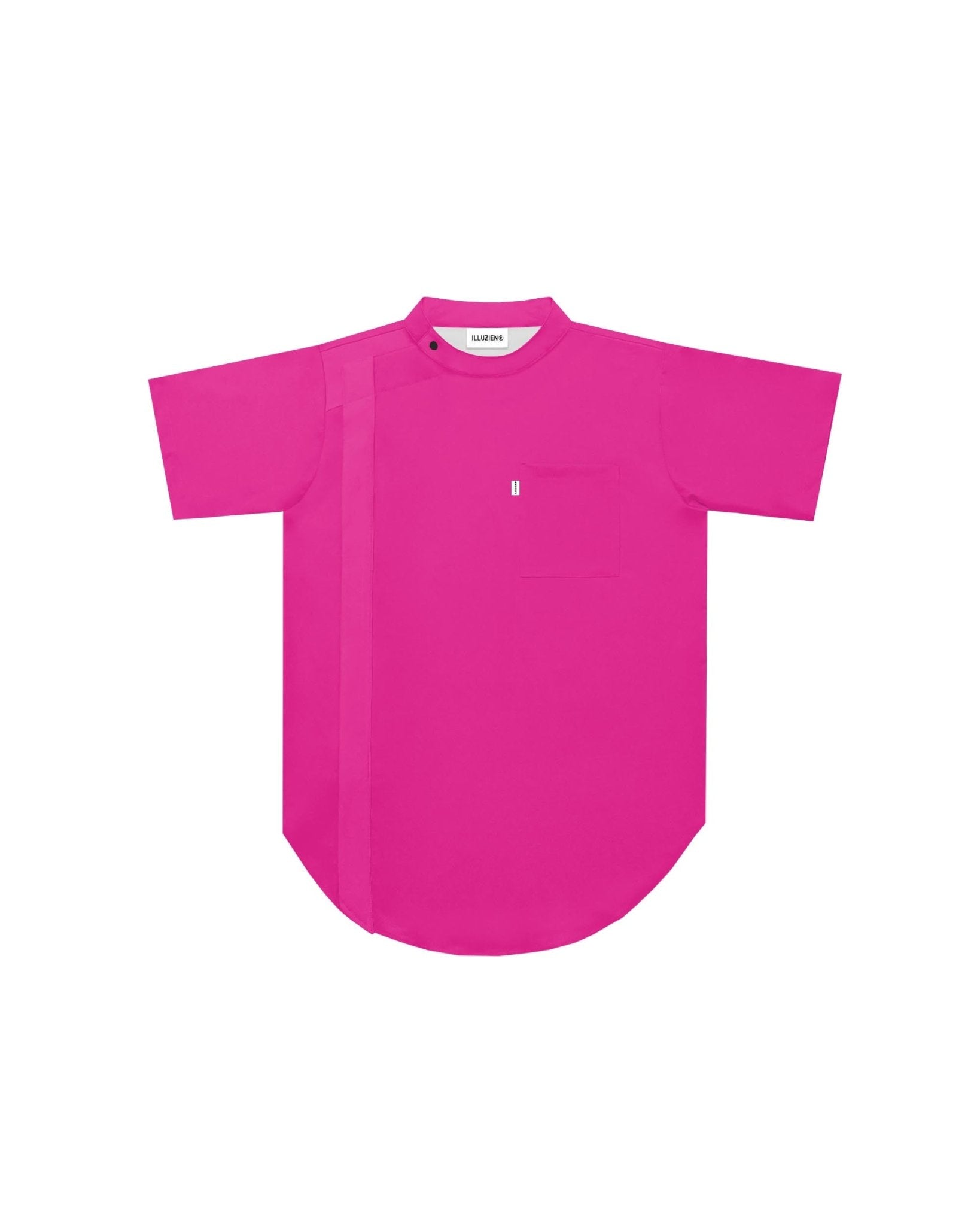 Electric Pink Scoop Bottom Barber Smock - Illuzien