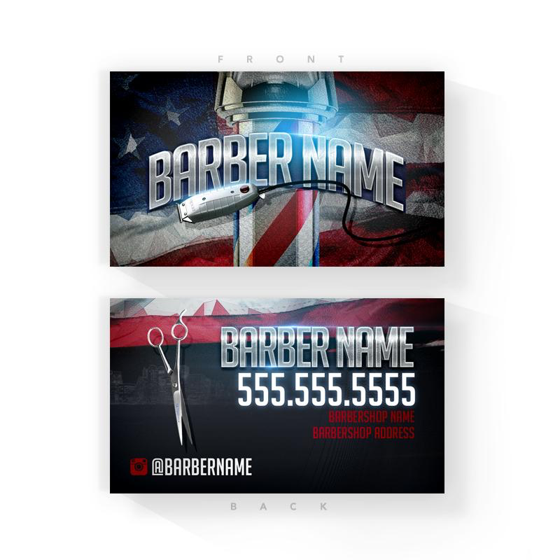 Red, White & Blue Barber Business Cards (2x3.5 inches)
