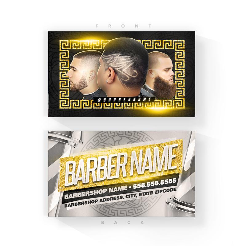 Gold Pattern Barber Business Cards (2x3.5 inches)